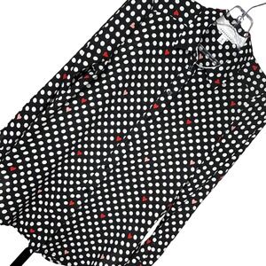 POPSUGAR-SMALL-Polka Dot Heart Print Button Down‎ Long Sleeve Shirt